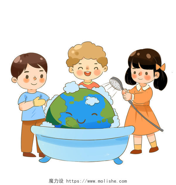 儿童清洁地球卡通人物世界地球清洁日png素材世界清洁地球日元素